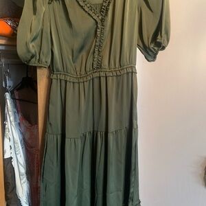 Nannette Green Midi Dress with Puff Sleeves